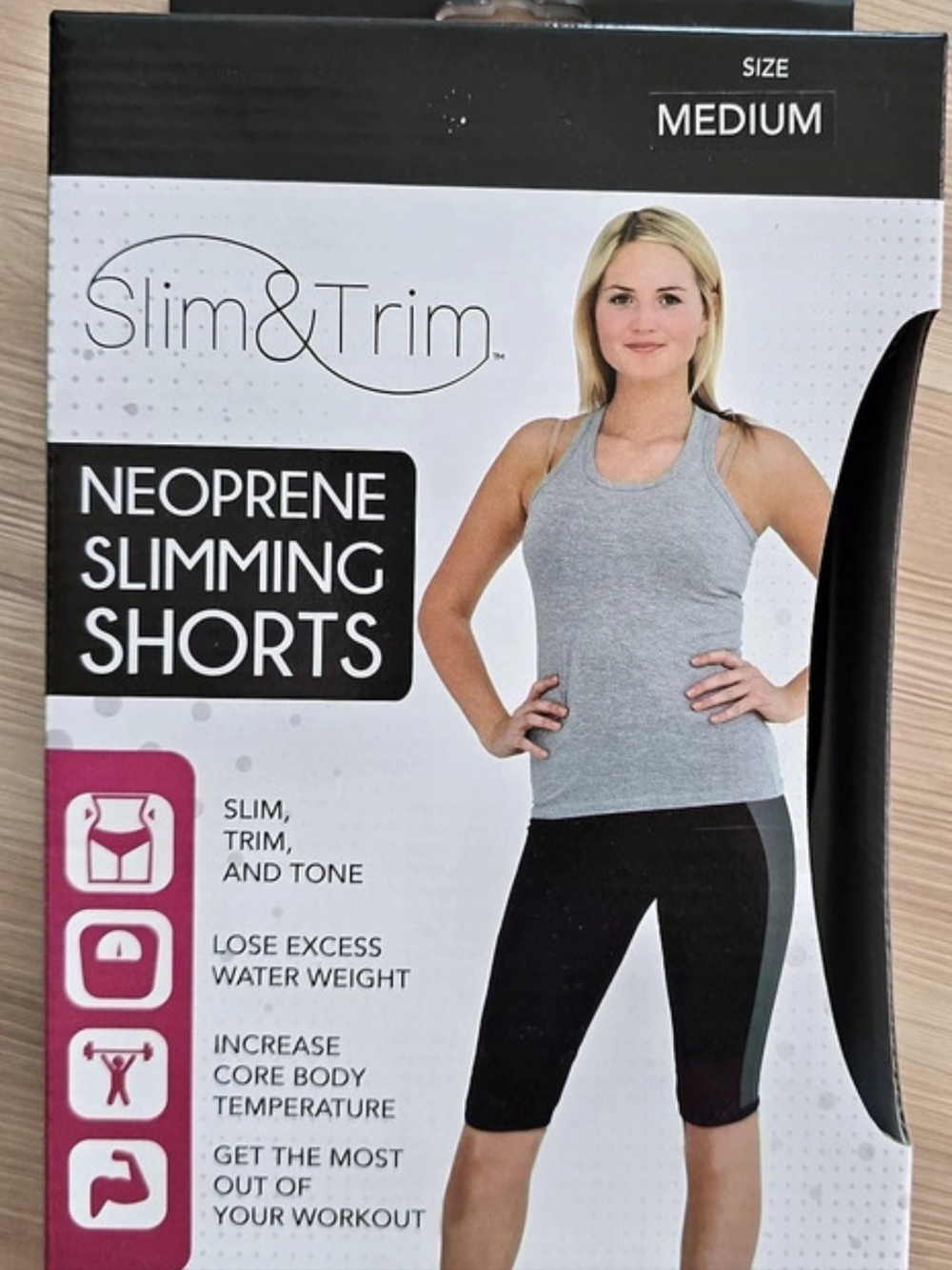 Slim & Trim Neoprene Slimming Shorts Black Athletic Medium NWT